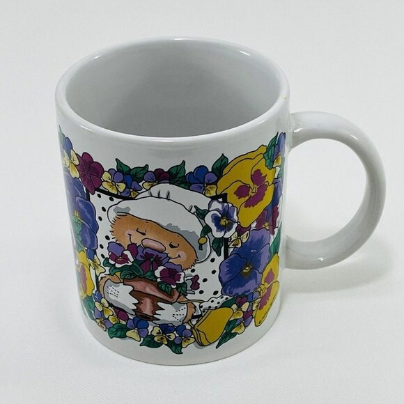 Vintage 1994 Suzy Zoo Mug Pansy For Thoughts Women Garden Gardener Flower Spring - Picture 3 of 11